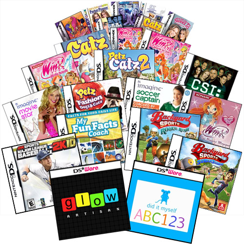 Collection of Powerhead Games titles including Catz, Petz, Winx Club, imagine series, sports games, and more